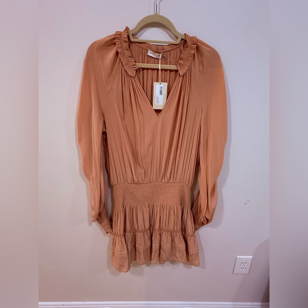 Elegant Peach Long Sleeve Dress